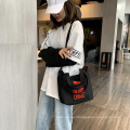 New style print girl solid color cotton canvas women adjust strap cross body tote bag